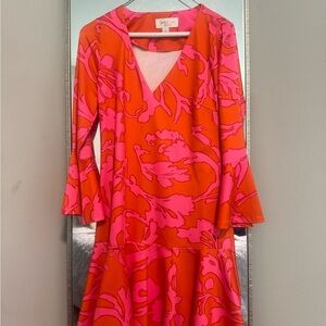 JB by Julie Brown Pink and Orange V-Neck Flared Sleeve Dress